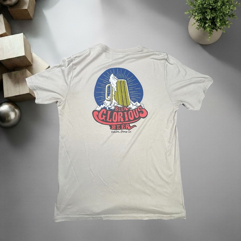 Volcom Beer Glorious Beer Graphic T-Shirt Tan Modern Fit Large
